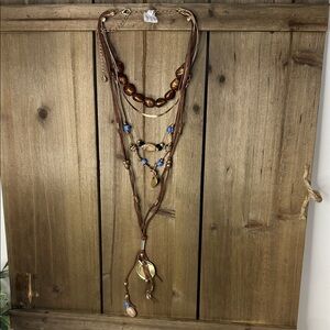 Free People Brown and Blue Beaded Layered Necklace